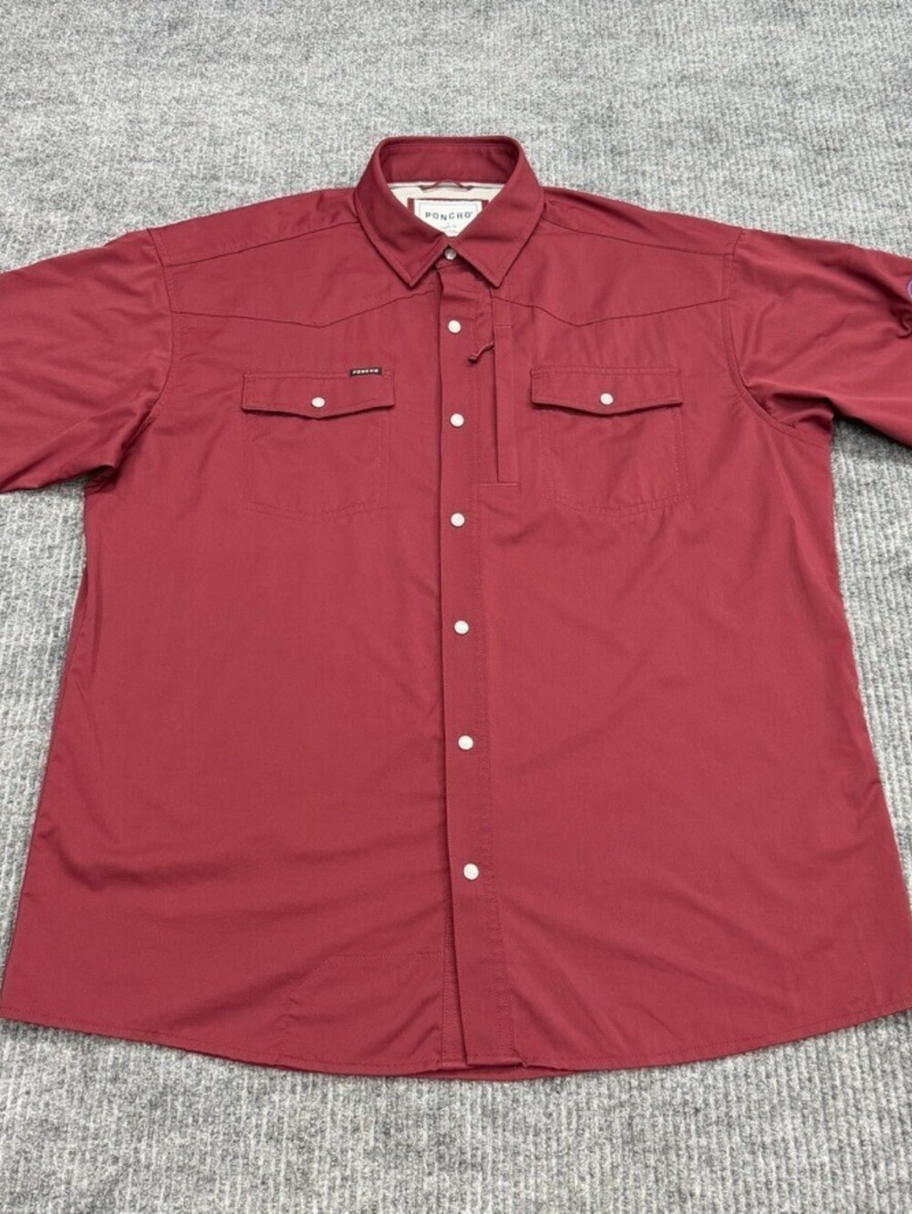 Poncho Outdoor Pearl Snap Shirt Mens Large Pockets Vented Fishing Burgundy Nylon